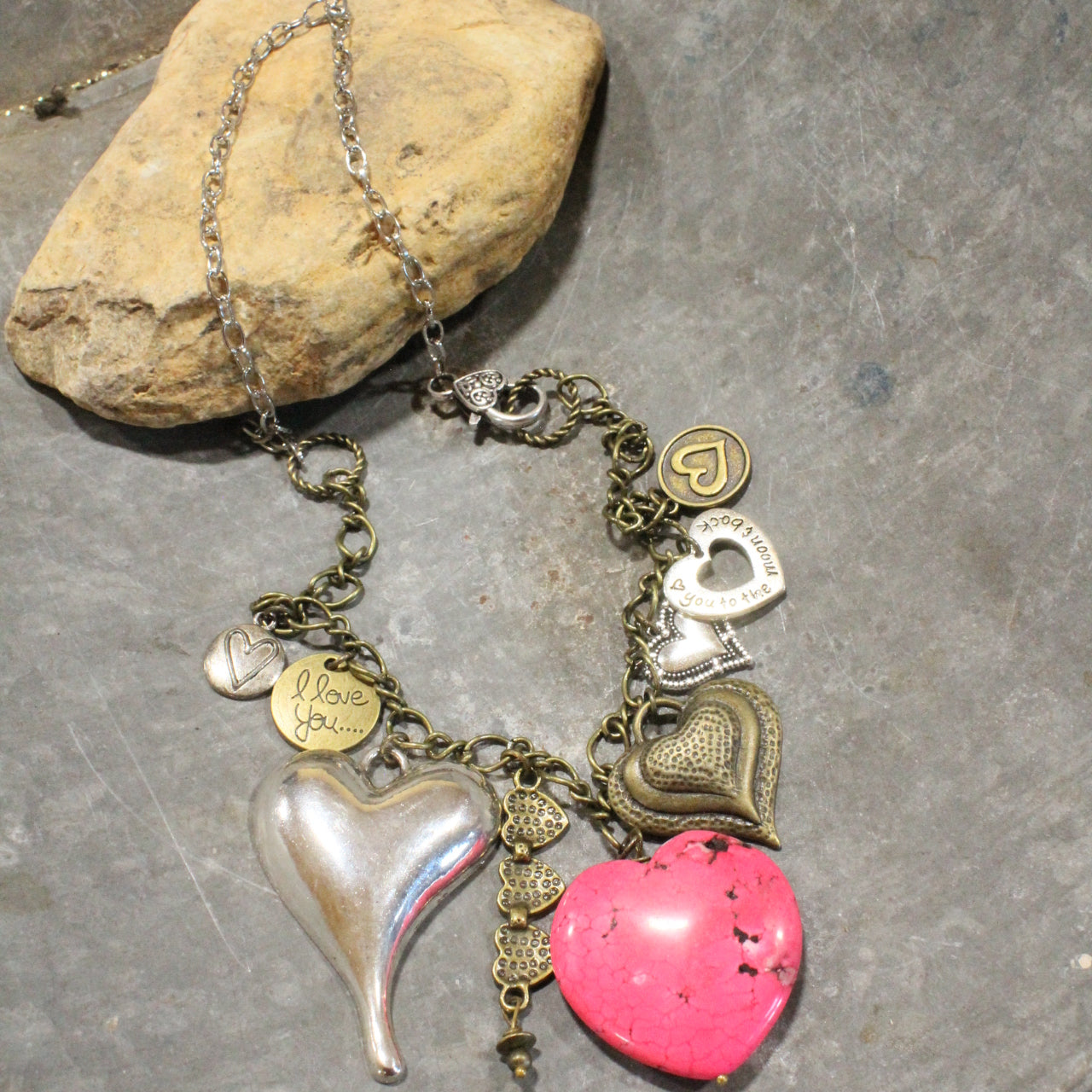 Pink Passion Stone Heart Charmed Necklace