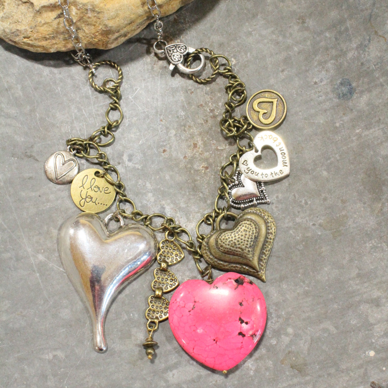 Pink Passion Stone Heart Charmed Necklace