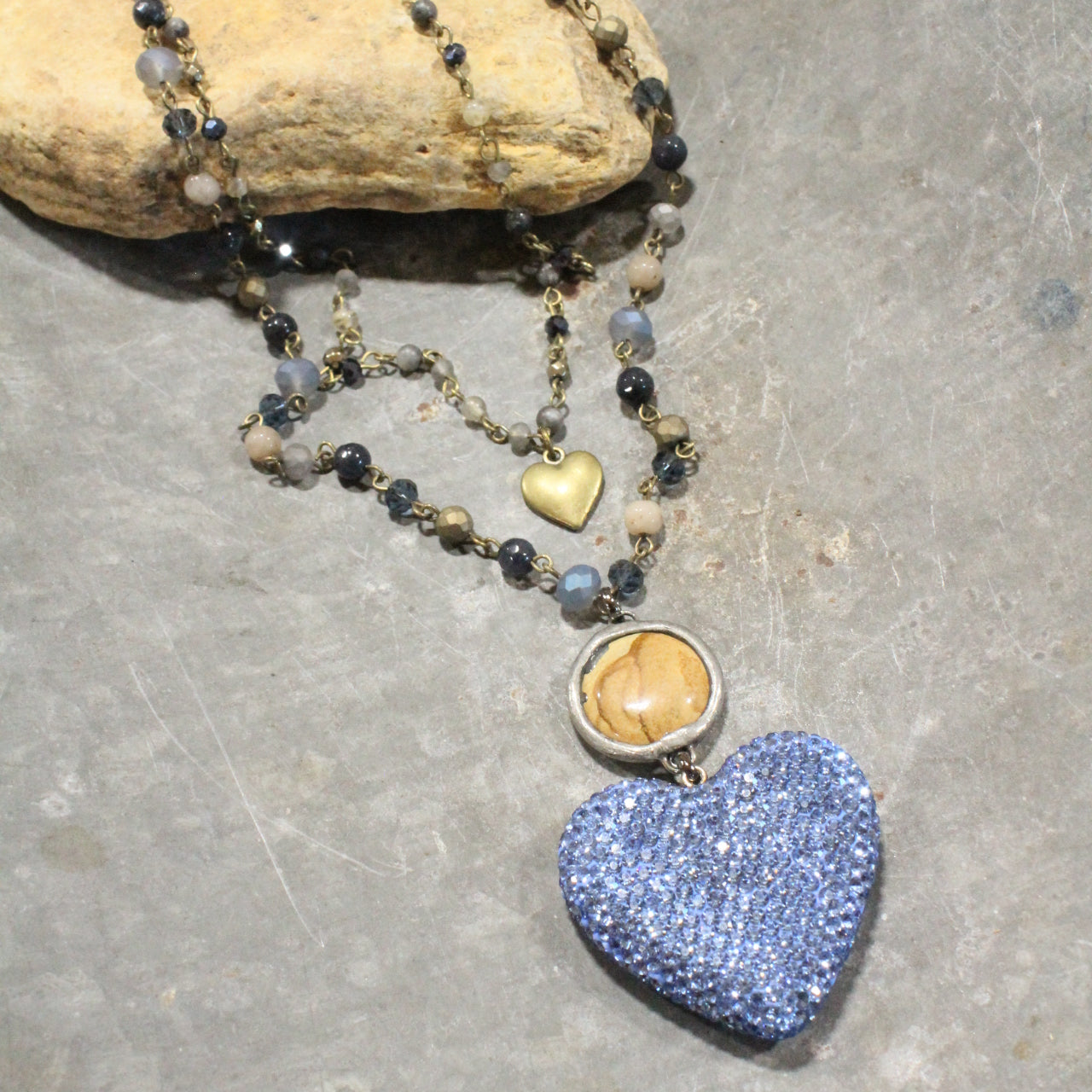 Dazzling Blue Heart Layered Necklace