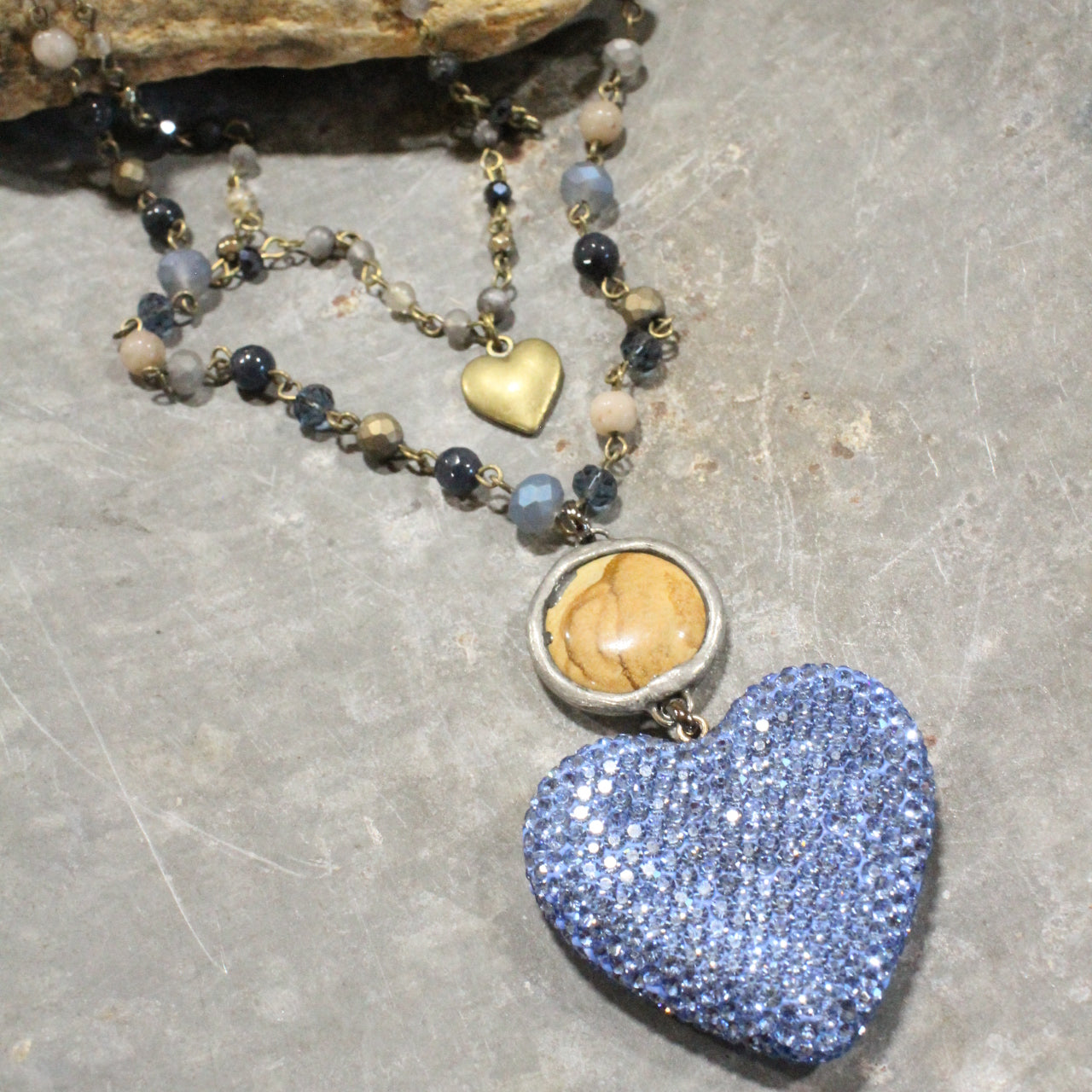 Dazzling Blue Heart Layered Necklace