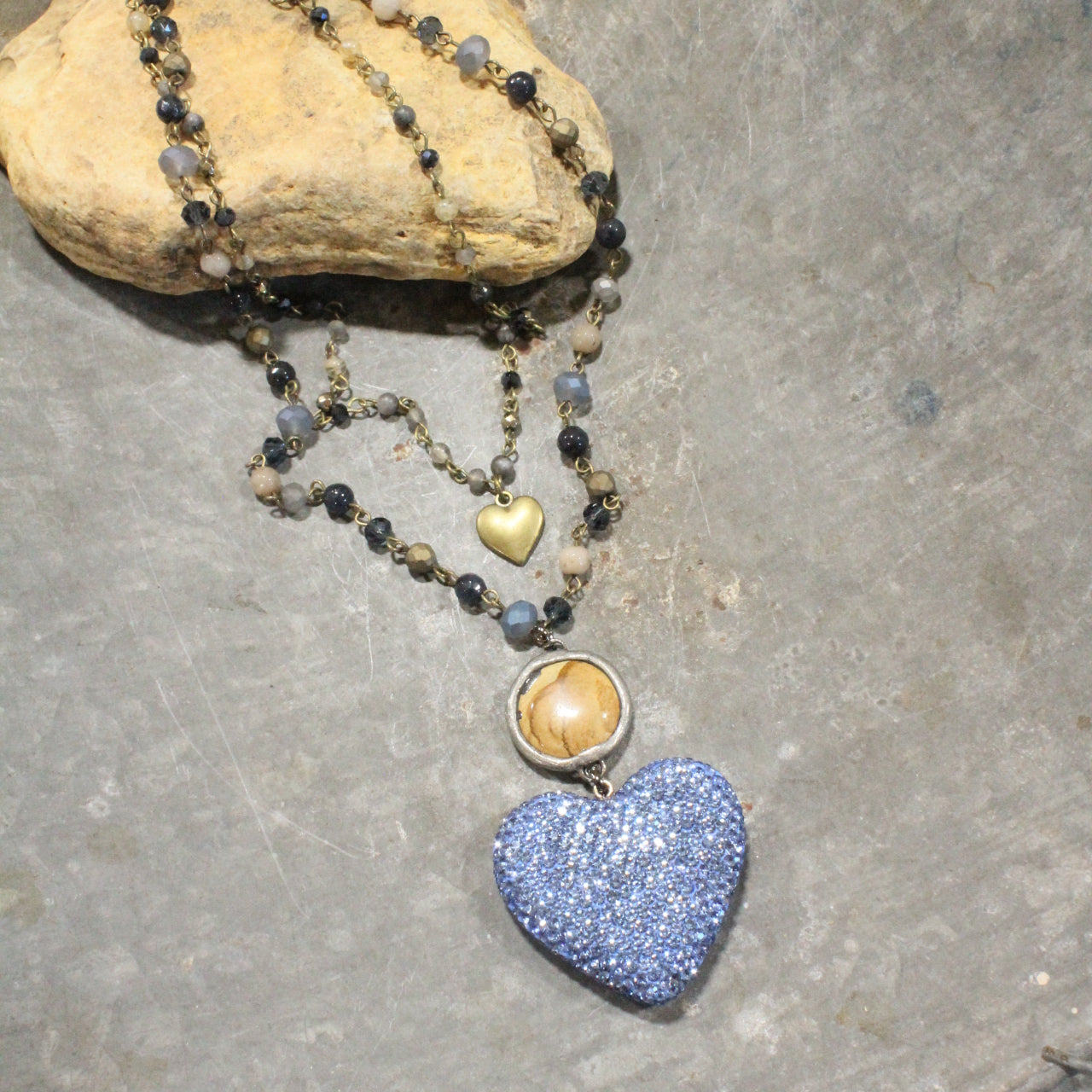 Dazzling Blue Heart Layered Necklace