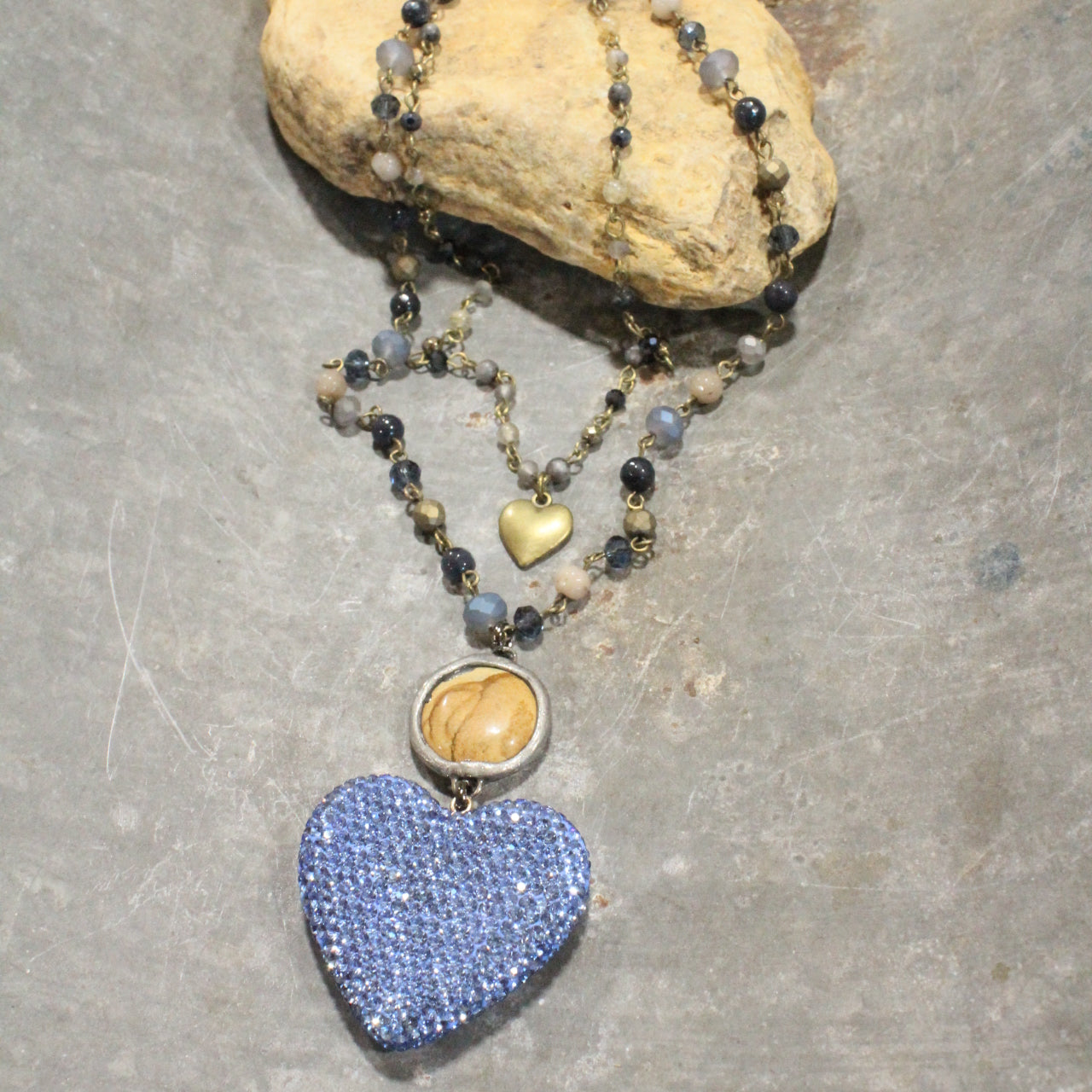 Dazzling Blue Heart Layered Necklace