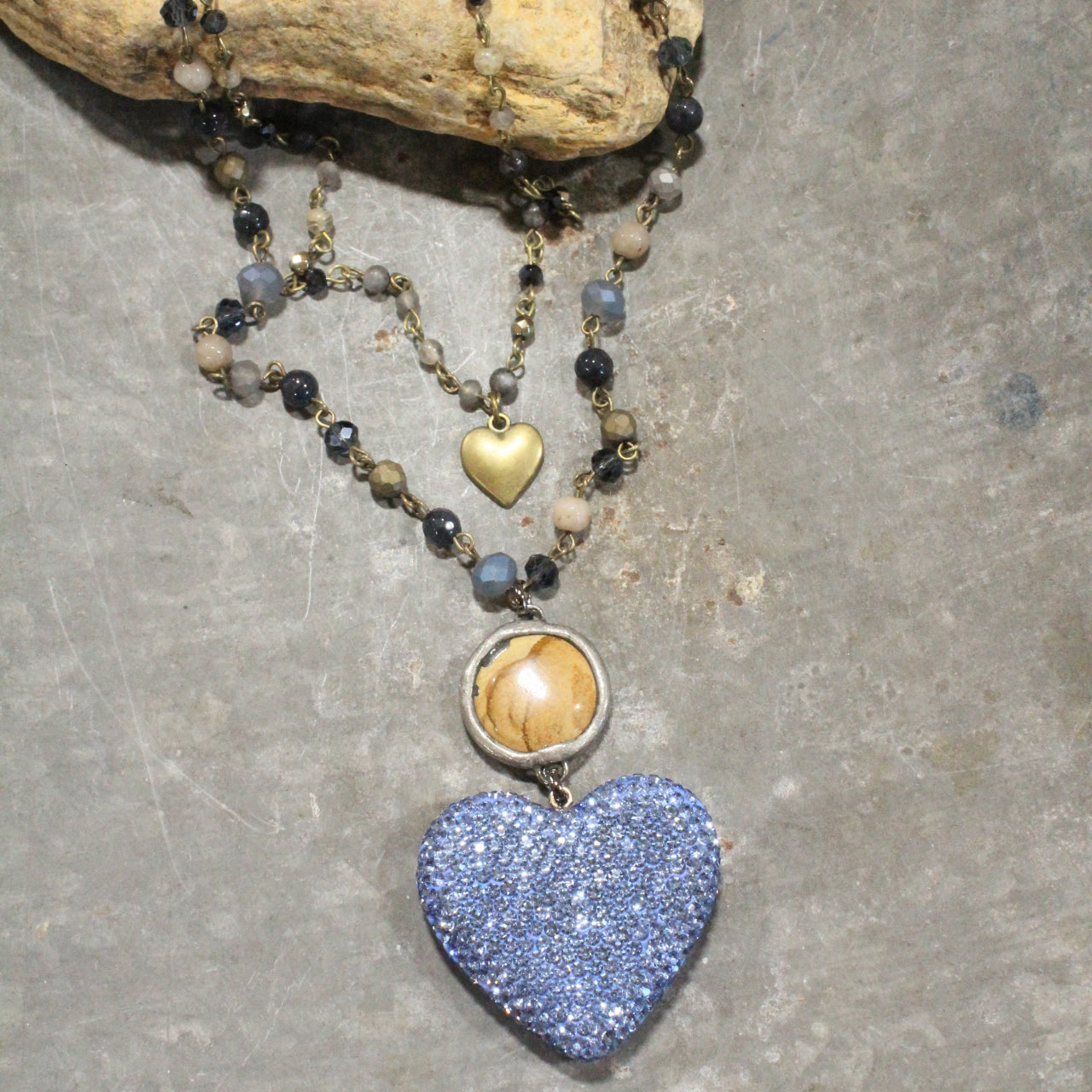 Dazzling Blue Heart Layered Necklace