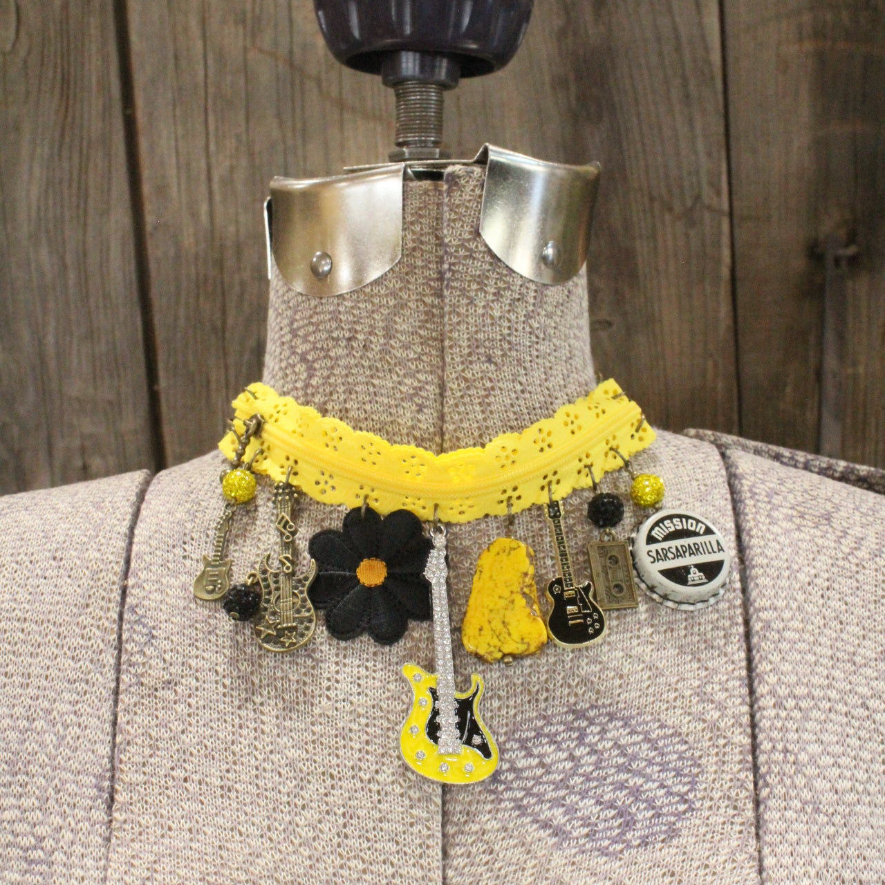 All Choked Up Yellow Guitar Necklace
