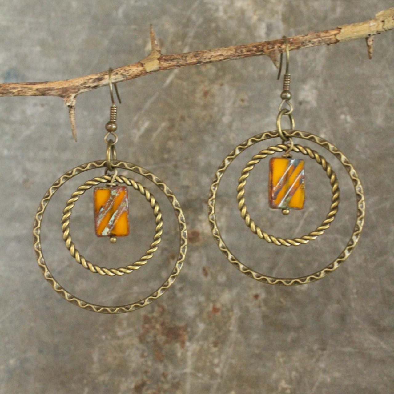 Double Hoop Butterscotch Opaline Picasso Earrings