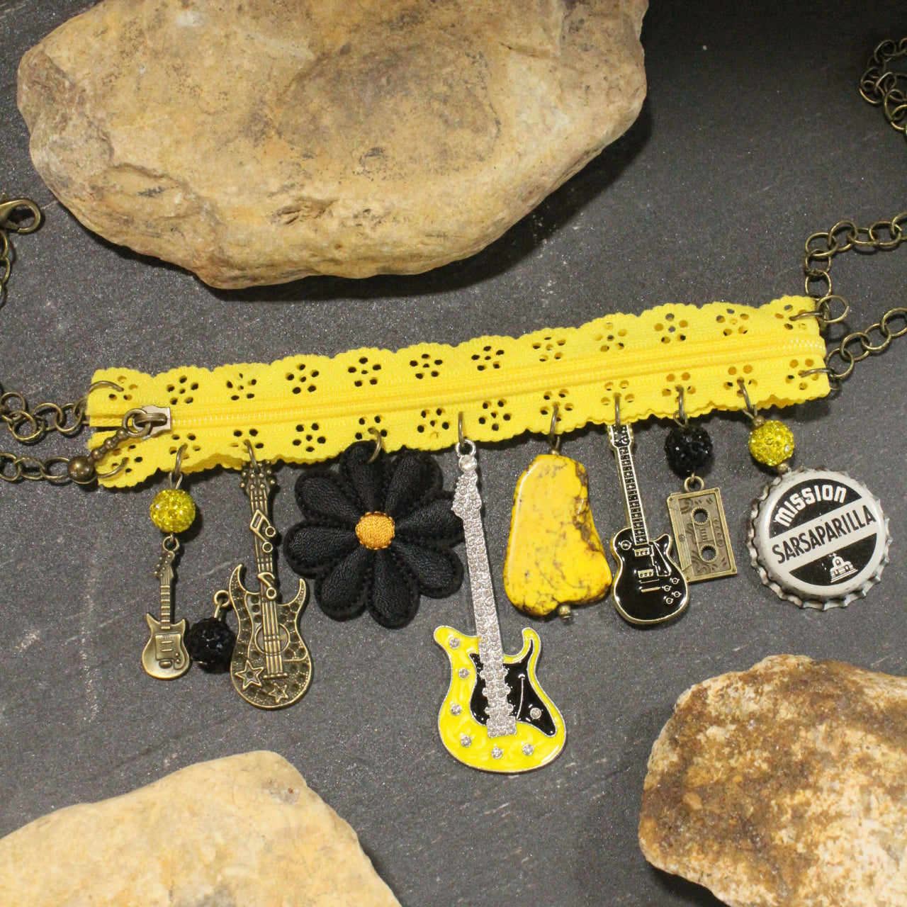 All Choked Up Yellow Guitar Necklace