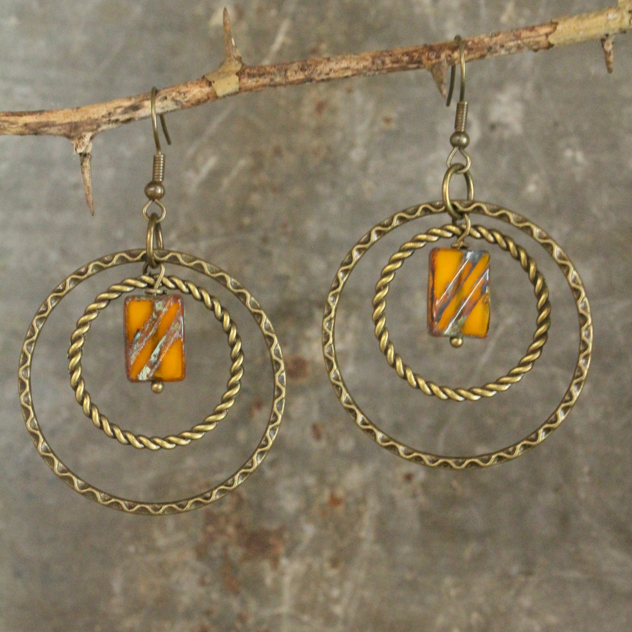 Double Hoop Butterscotch Opaline Picasso Earrings