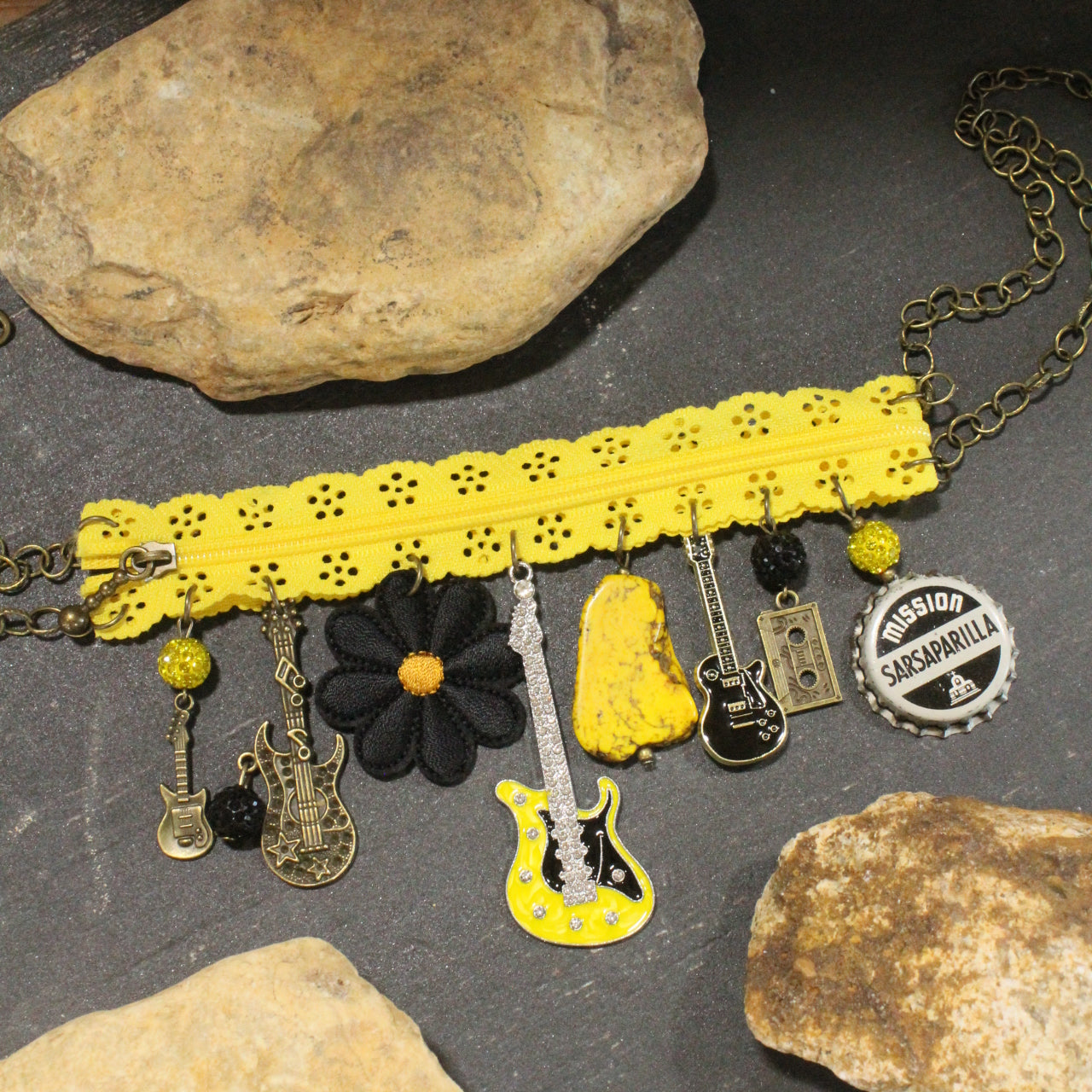 All Choked Up Yellow Guitar Necklace