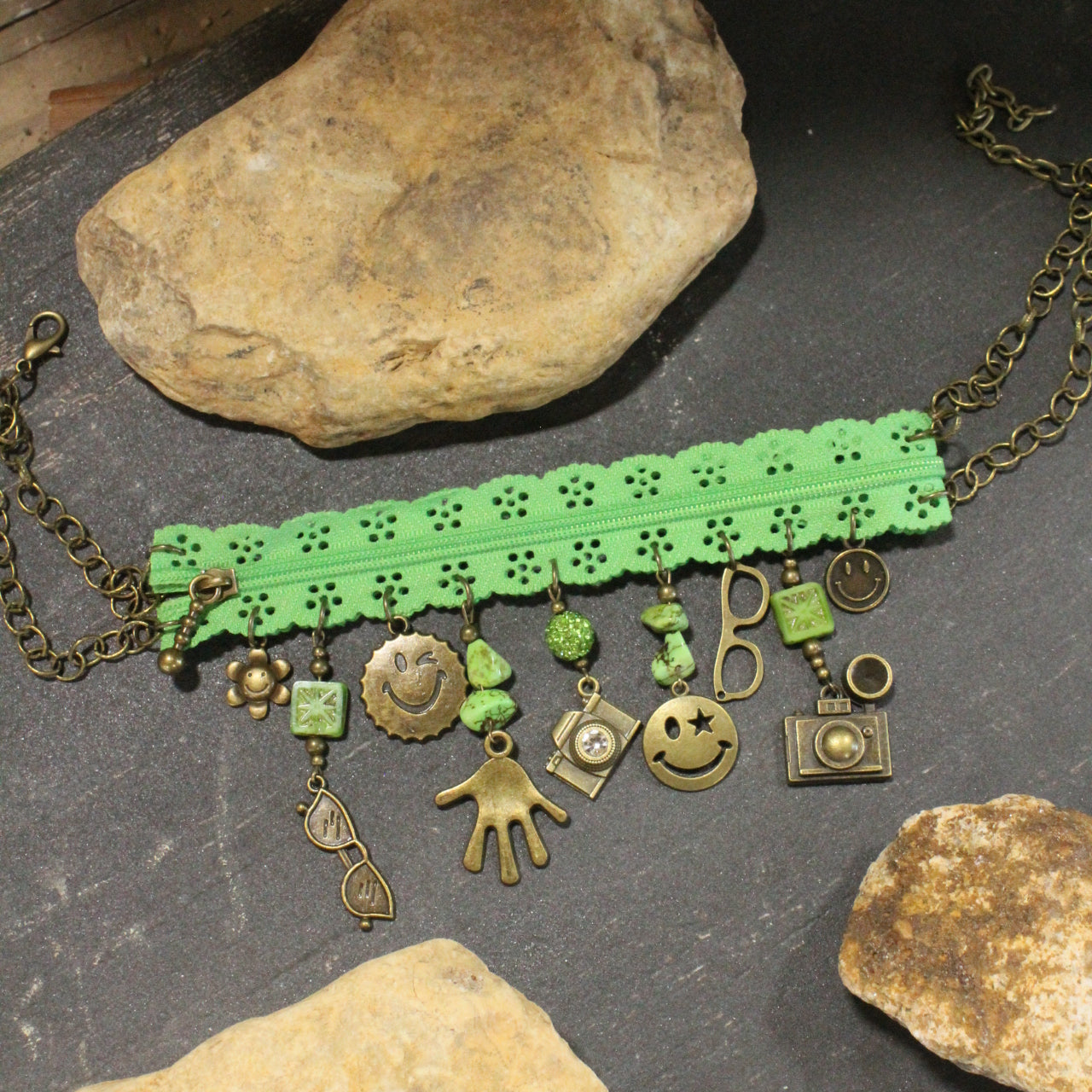 All Choked Up Green Hippy Chic Necklace