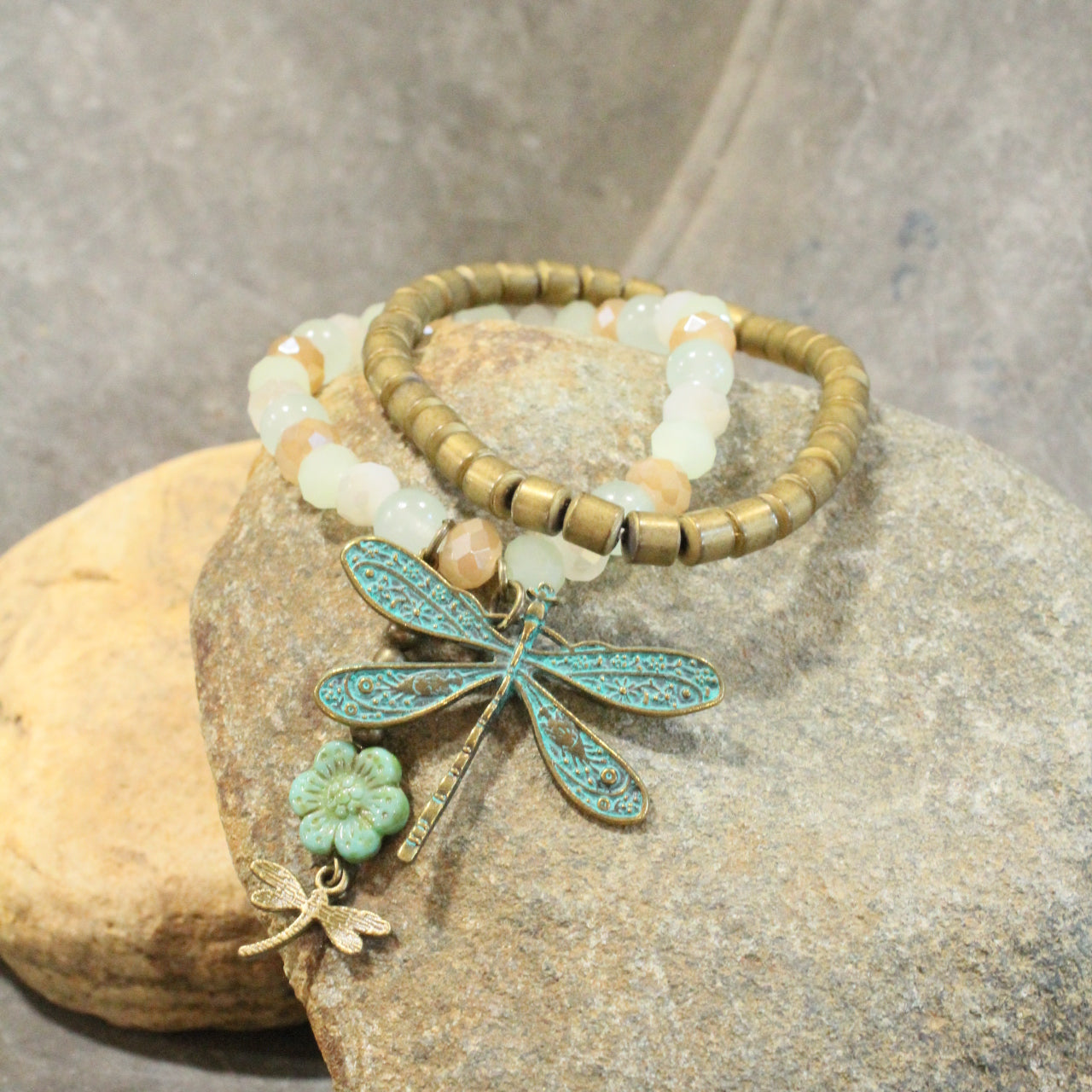 Picasso Wildflower Glass Bead Dragonfly Bracelet Set