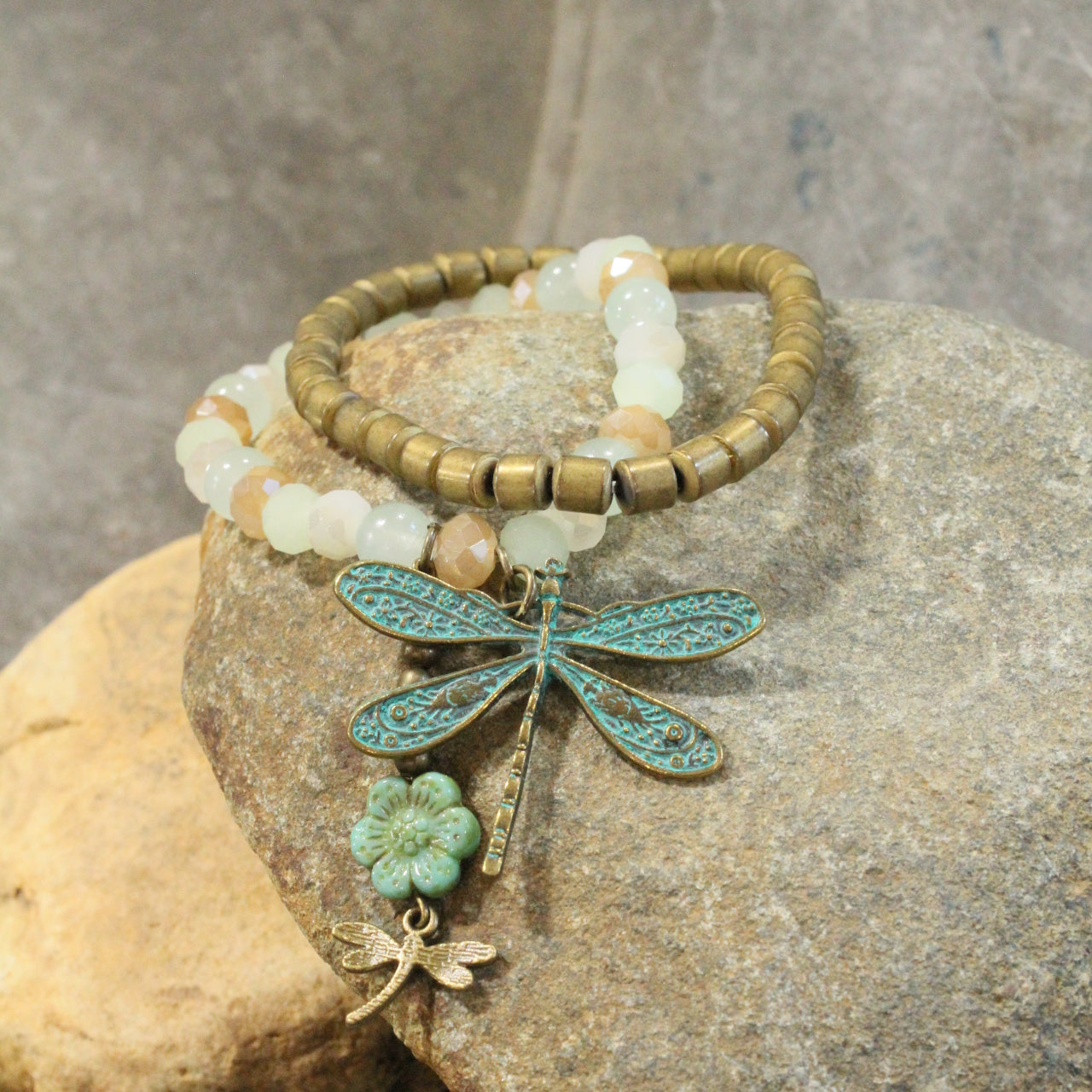 Picasso Wildflower Glass Bead Dragonfly Bracelet Set