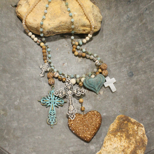 Faith, Hope, & Love Charm'd Mint Layered Necklace