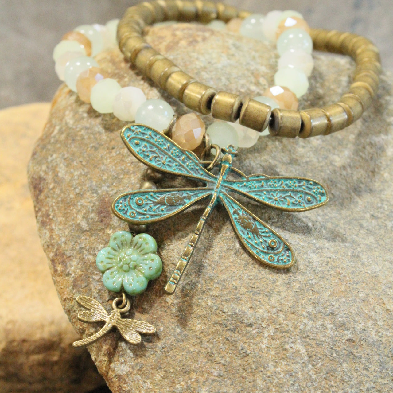 Picasso Wildflower Glass Bead Dragonfly Bracelet Set