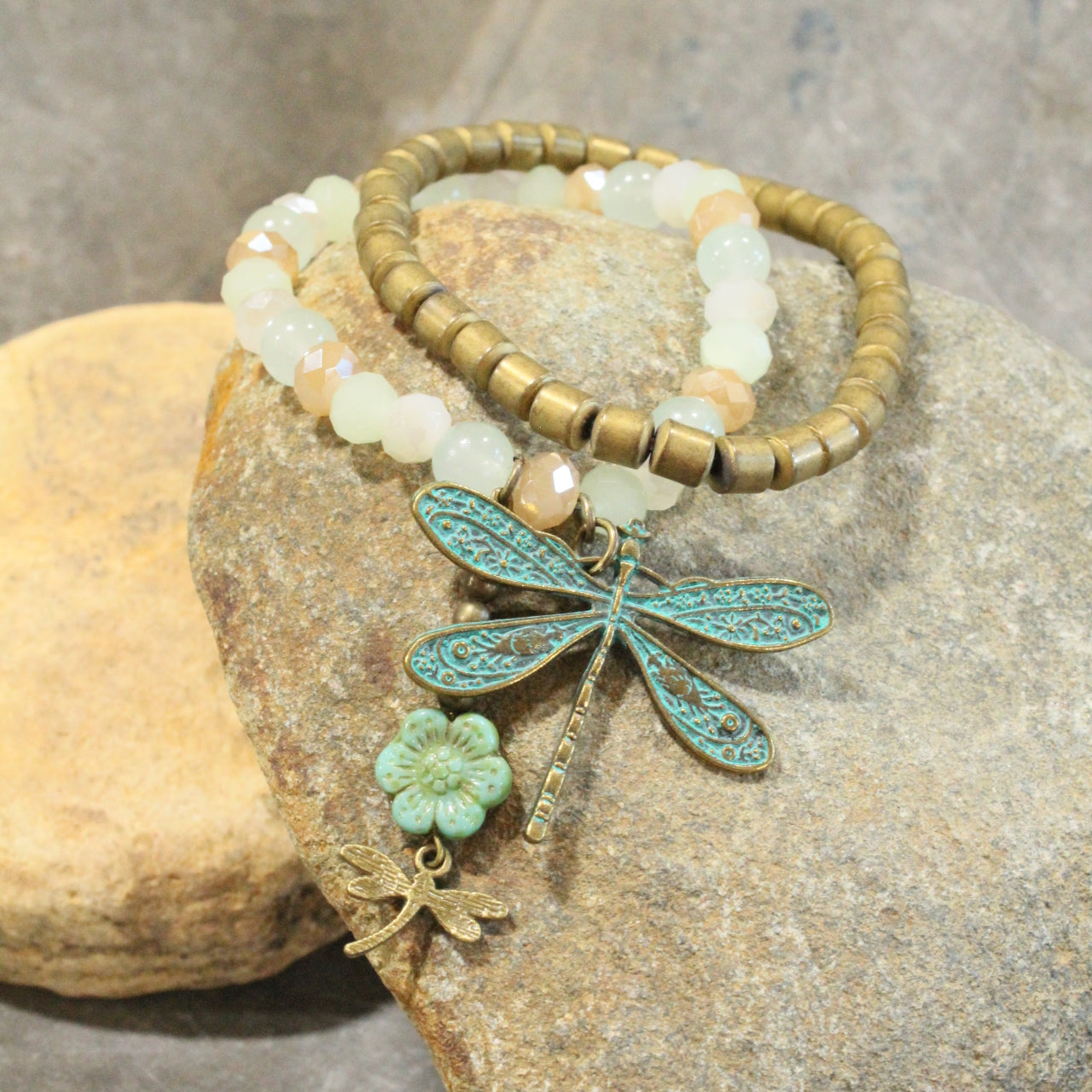 Picasso Wildflower Glass Bead Dragonfly Bracelet Set