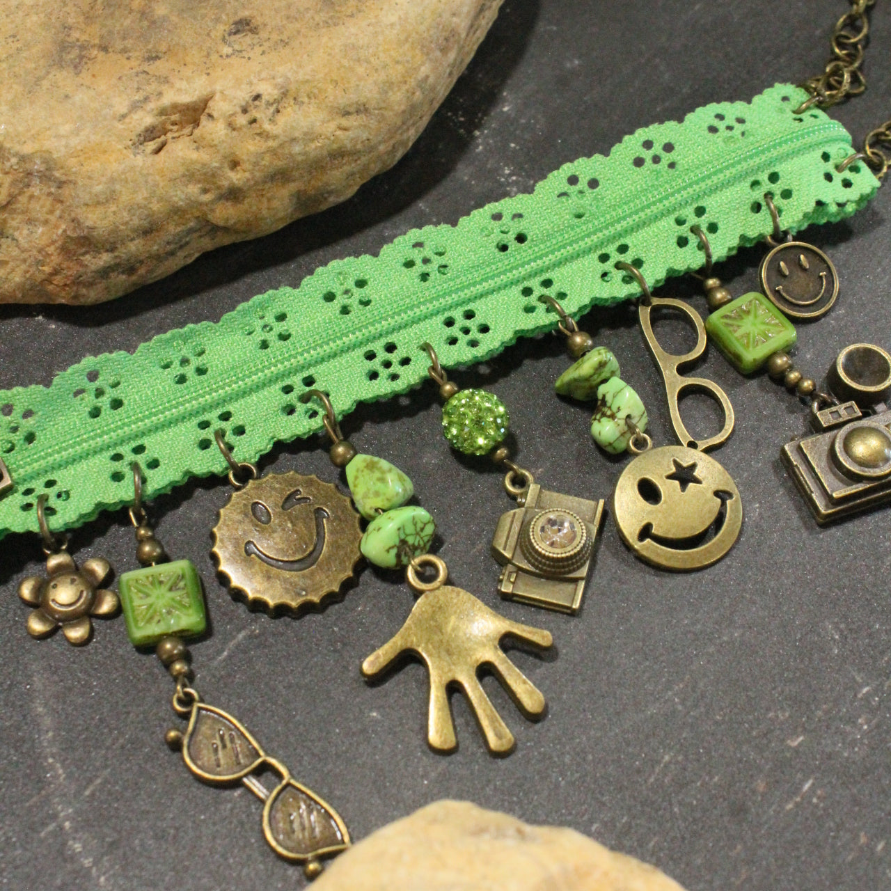 All Choked Up Green Hippy Chic Necklace
