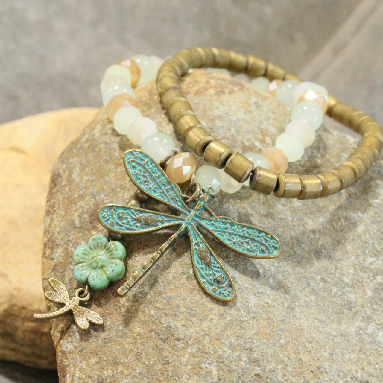 Picasso Wildflower Glass Bead Dragonfly Bracelet Set