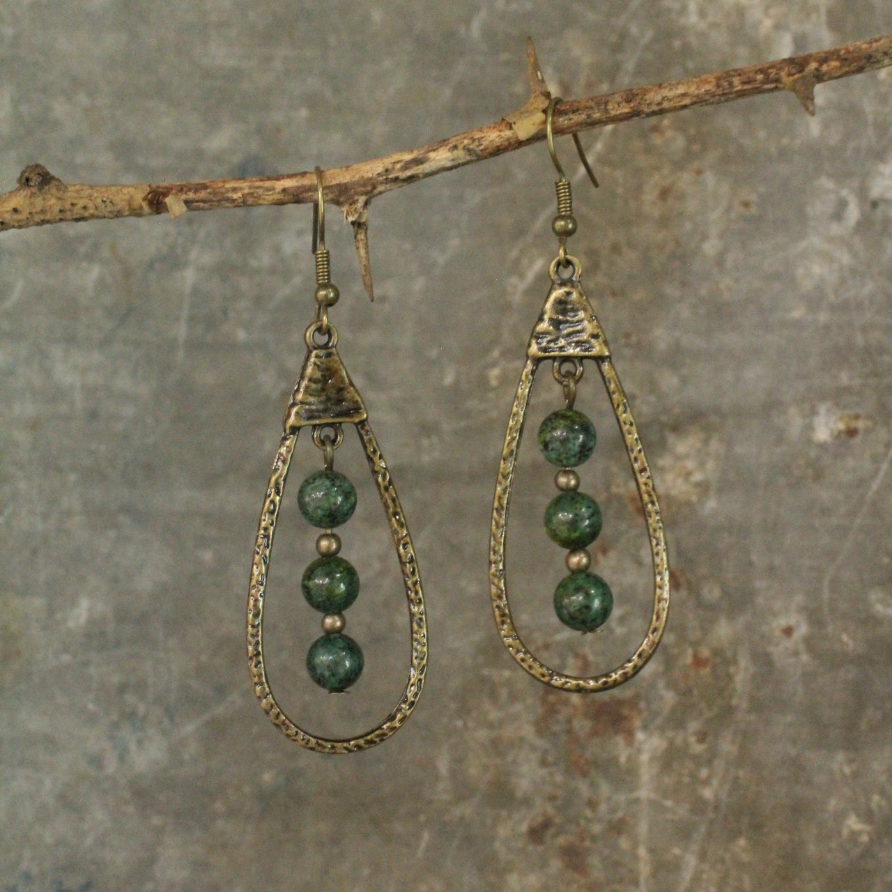 Bohemian Metal Drop Natural Stone Earrings