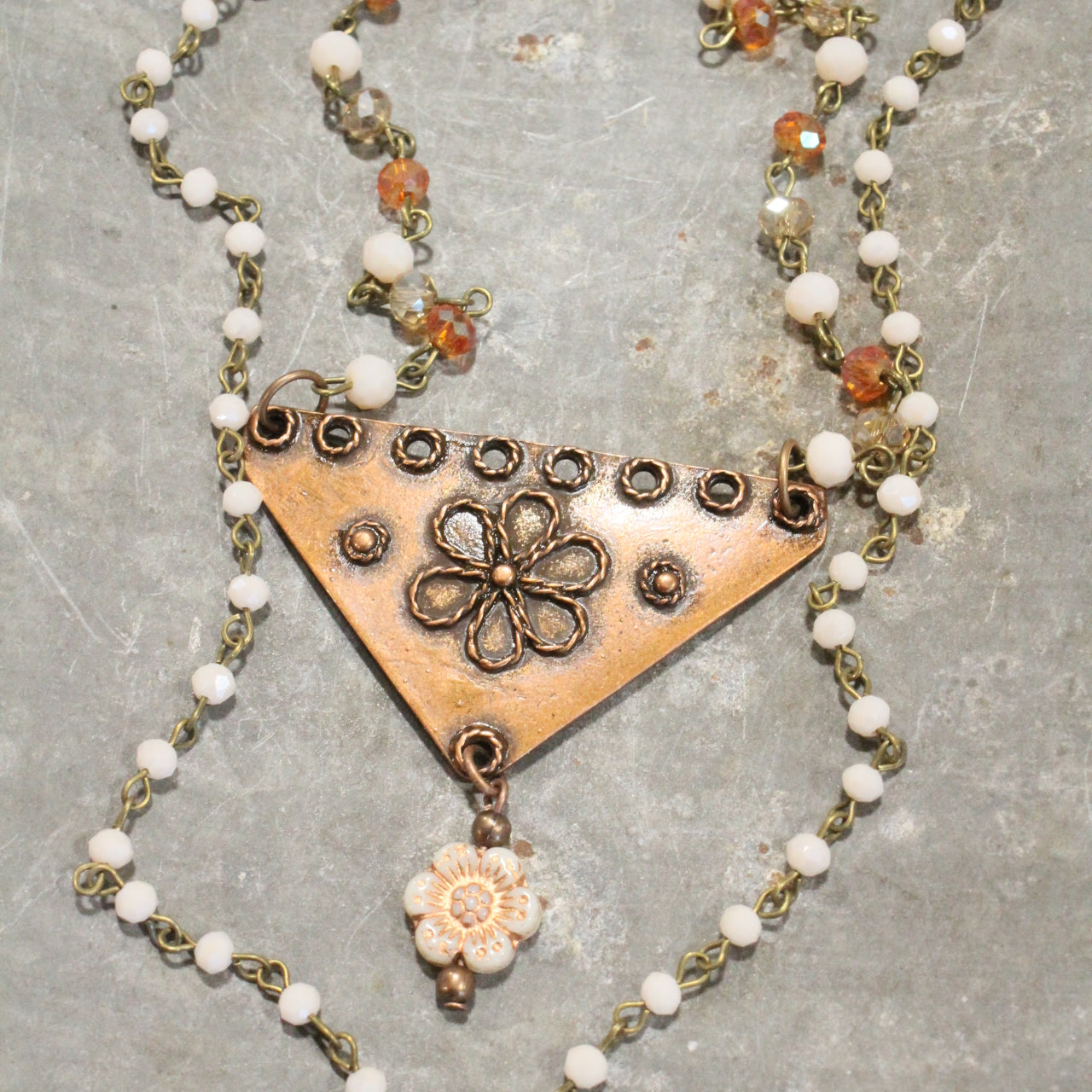 Vintage Copper Flower Czech Layered Necklace