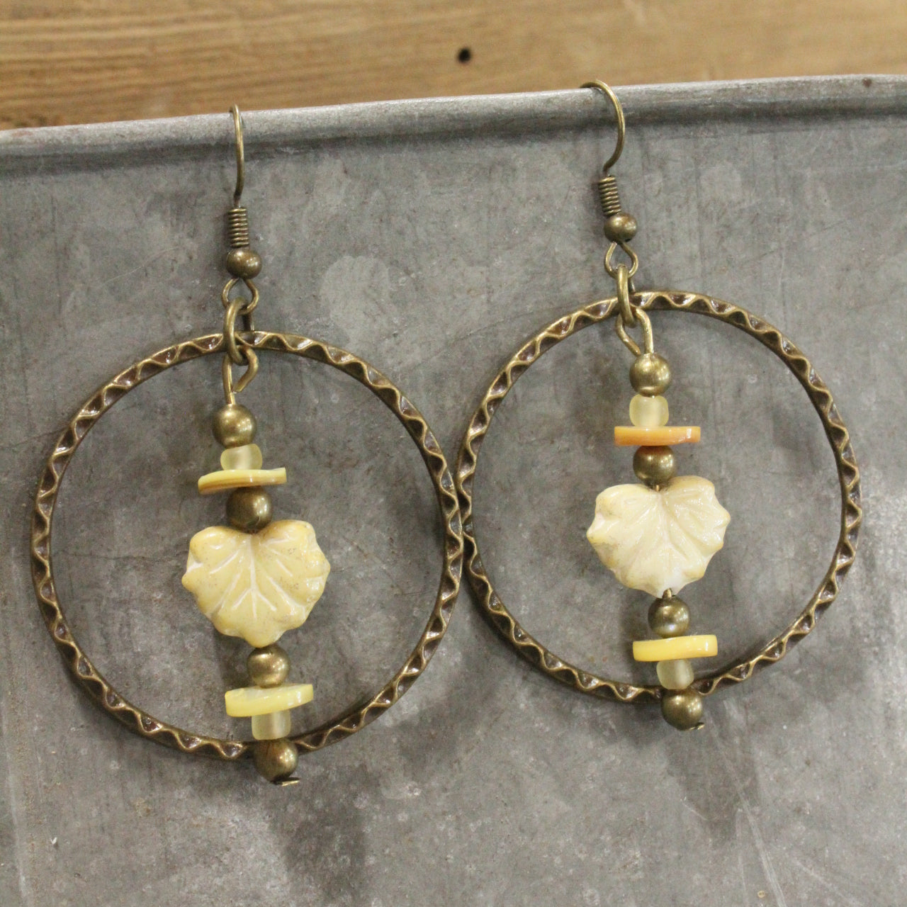 Peaceful Setting Fall Leaves Dangle Drop Earrings