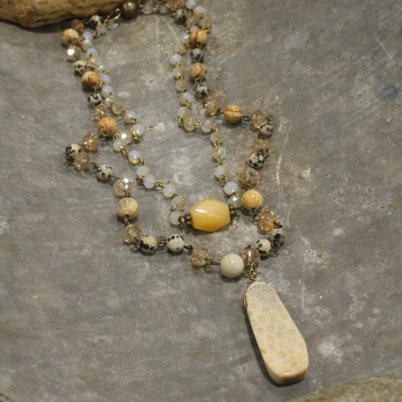 Bohemian Layered Mixed Stone Earth Tone Necklace