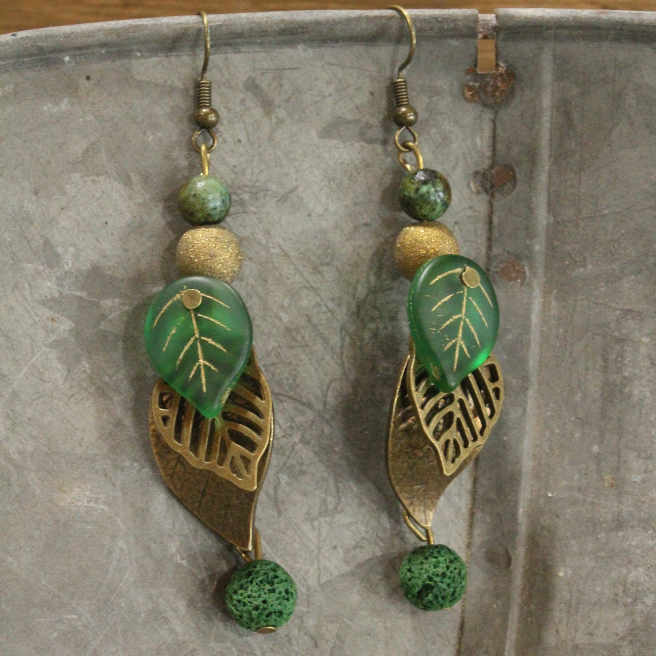Shades Of Green Leaves Dangle Drop Earrings