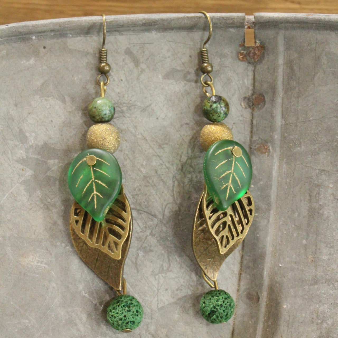 Shades Of Green Leaves Dangle Drop Earrings