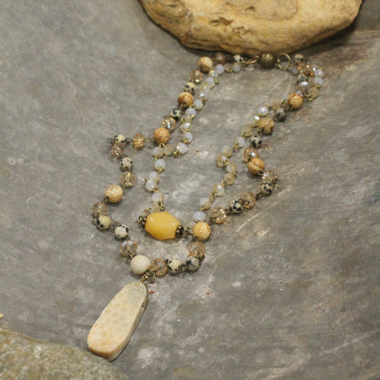 Bohemian Layered Mixed Stone Earth Tone Necklace