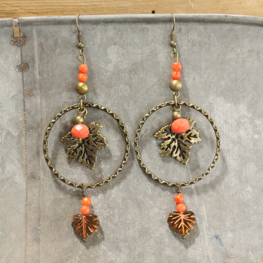 Cascading Orange Leaves Dangle Drop Earrings
