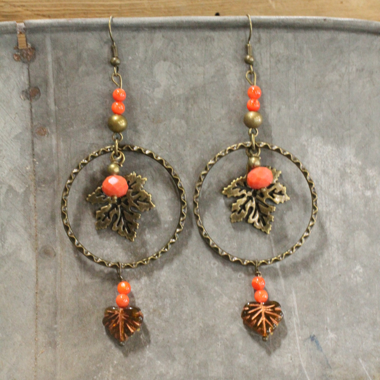Cascading Orange Leaves Dangle Drop Earrings
