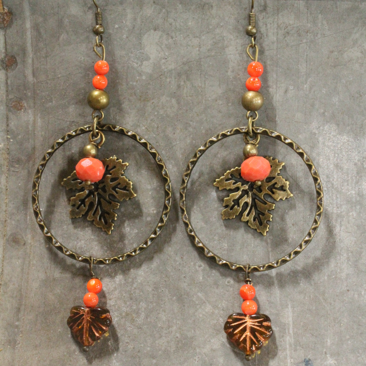 Cascading Orange Leaves Dangle Drop Earrings