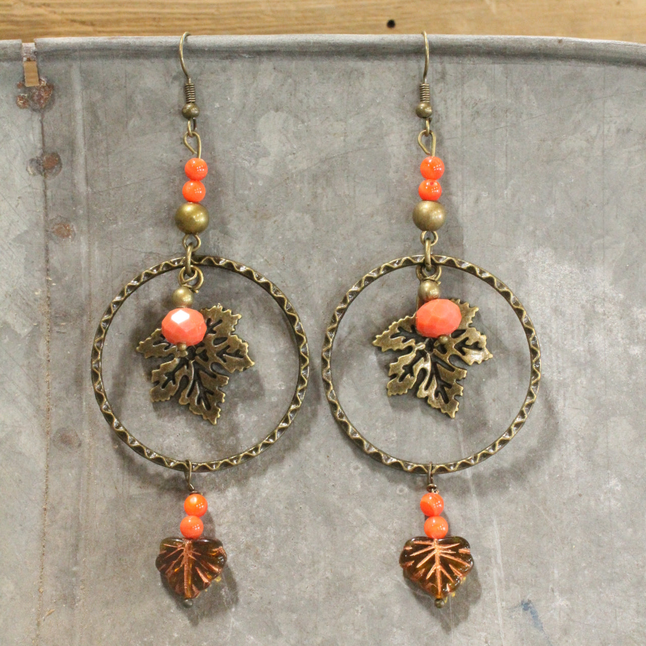 Cascading Orange Leaves Dangle Drop Earrings