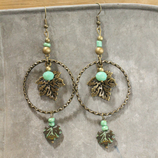Cascading Mint Leaves Dangle Drop Earrings