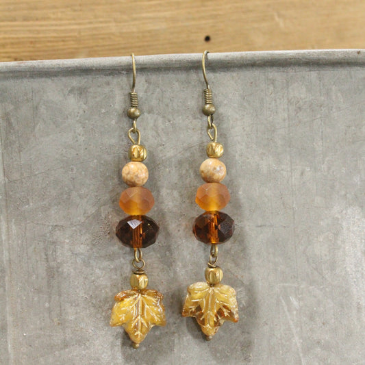Amber Day Fall Leaves Dangle Drop Earrings