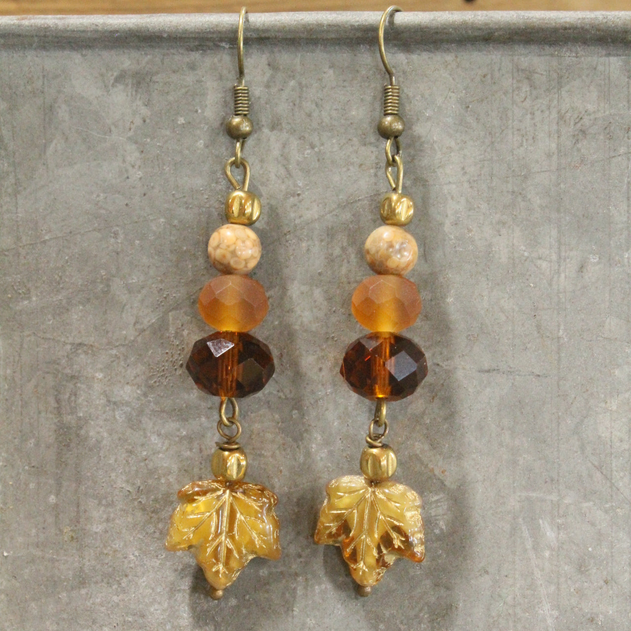Amber Day Fall Leaves Dangle Drop Earrings