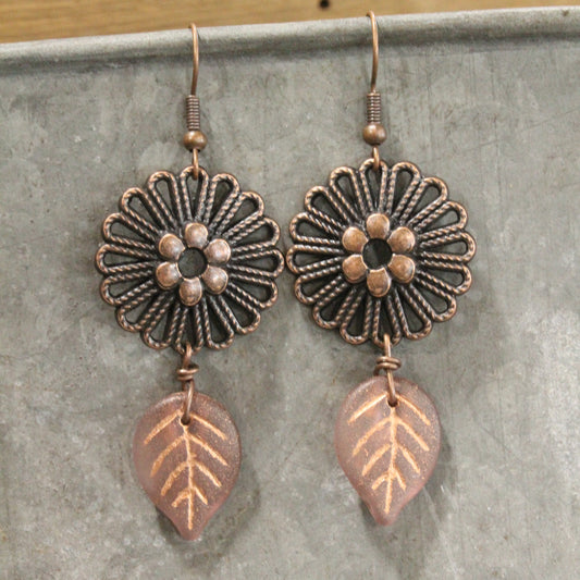 Copper Color Leaves Dangle Drop Earrings