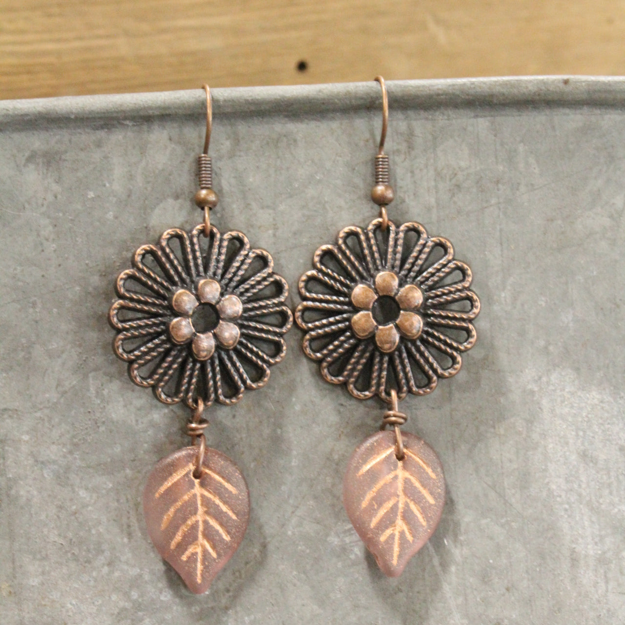 Copper Color Leaves Dangle Drop Earrings