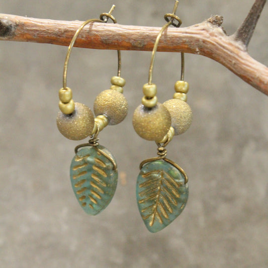 Golden Fall Leaves Dangle Drop Earrings