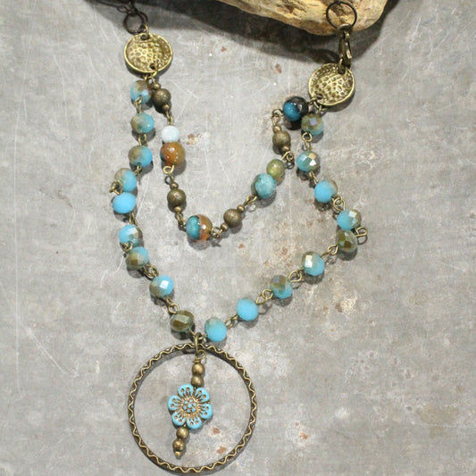 Picasso Wildflower Glass Bead Bright Cloudy Blue Necklace