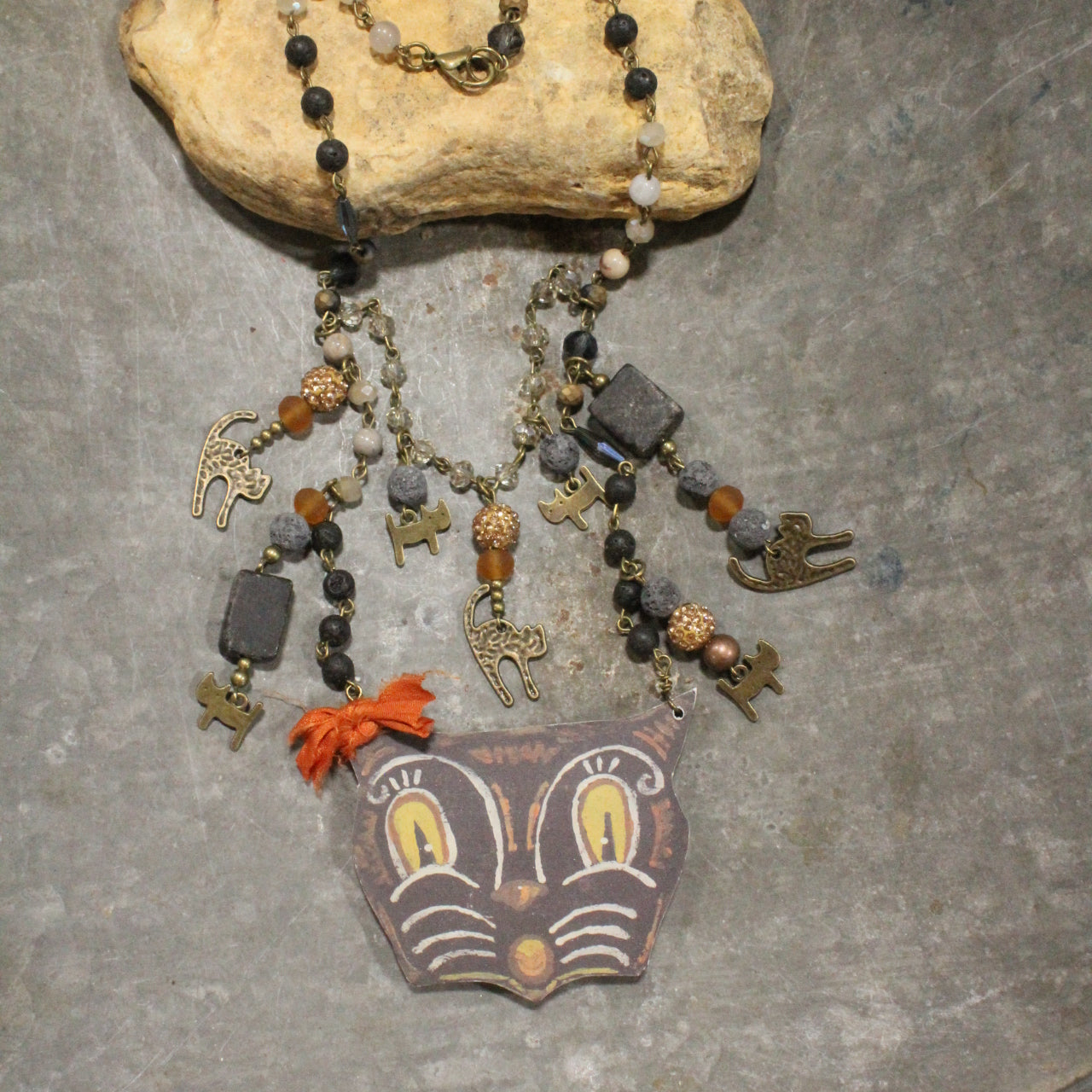 Vintage Scary Cat Charm'd Necklace