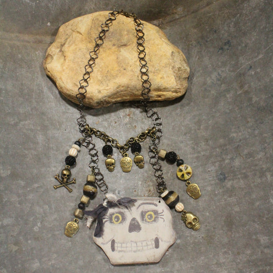 Vintage Scary Skeleton Charm'd Necklace