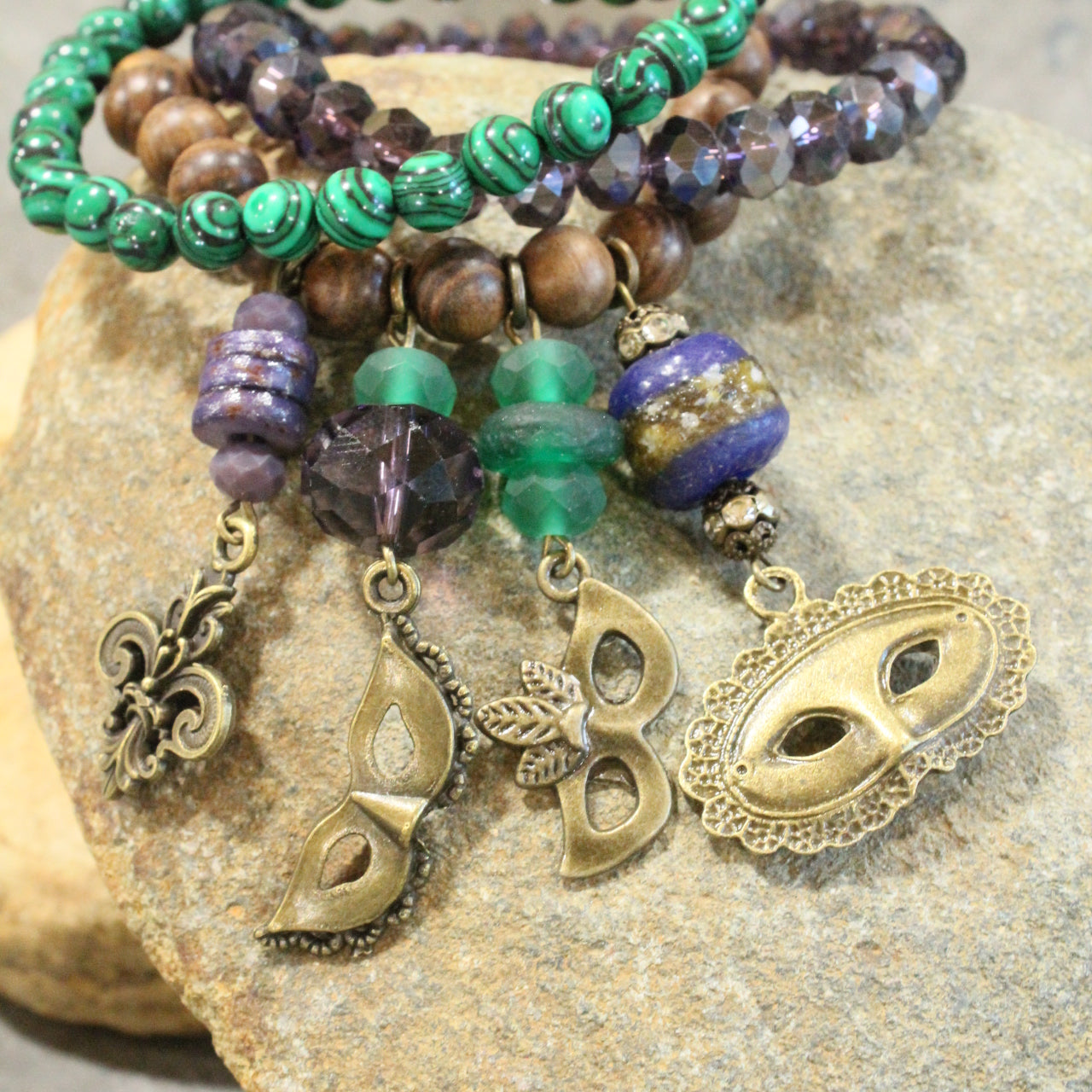 Masquerade Mardi Gras Charmed Bracelet Set