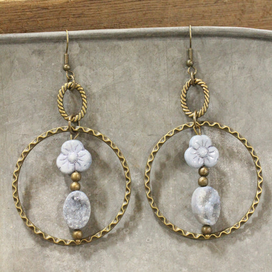 In Druzy Fashion Denim Floral Czech Dangle Earrings