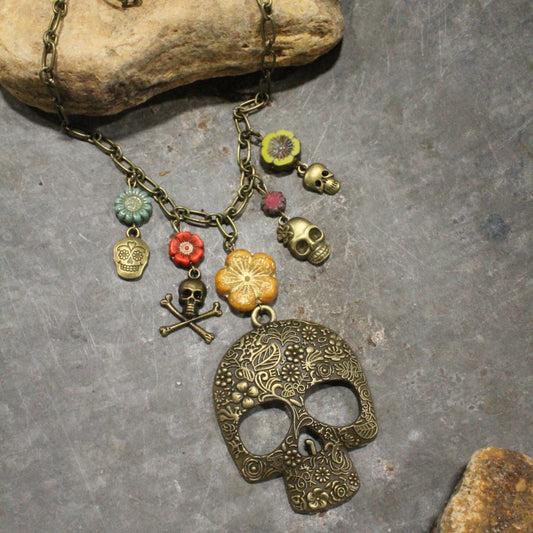 Day Of The Dead Skull Charm'd Necklace