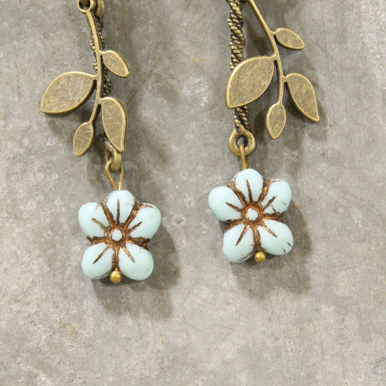 In Druzy Fashion Powder Blue Floral Czech Dangle Earrings