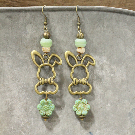 Czech Out These Cottontails Mint Dangle Earrings