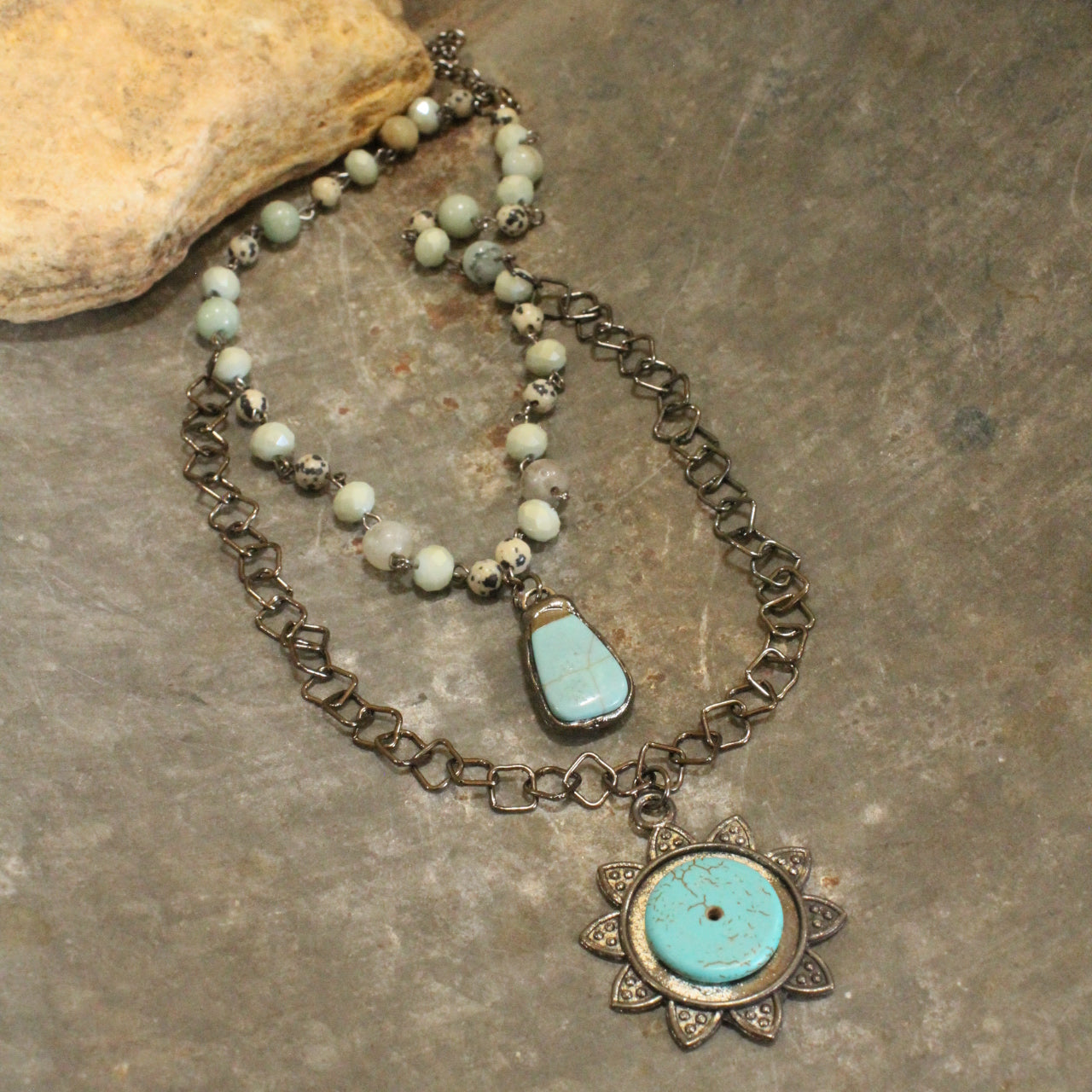 Bohemian Layered Natural Stone Sunrise Necklace