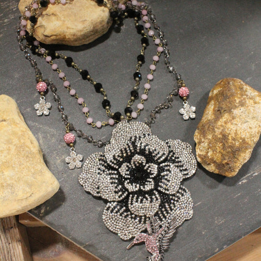 Power In The Flower Classic Pink Humming Bird Layered Necklace
