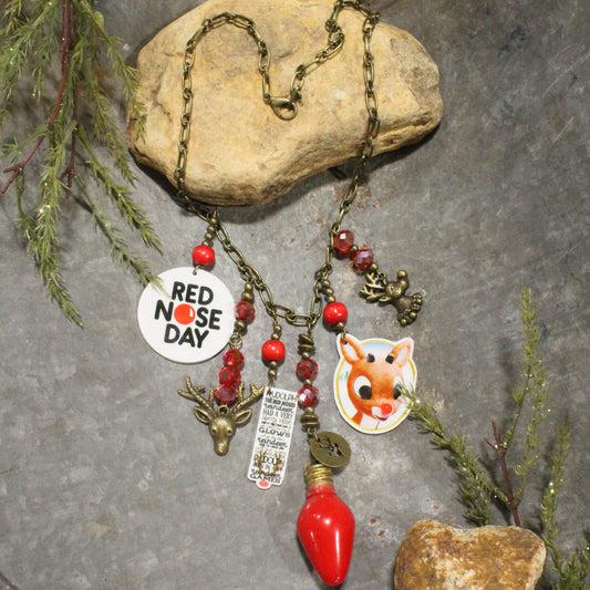 Red Nose Day Reindeer Charm'd Necklace