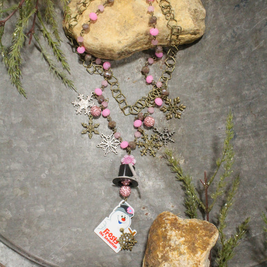 Frosty & His Snowflakes Layered Pink Necklace