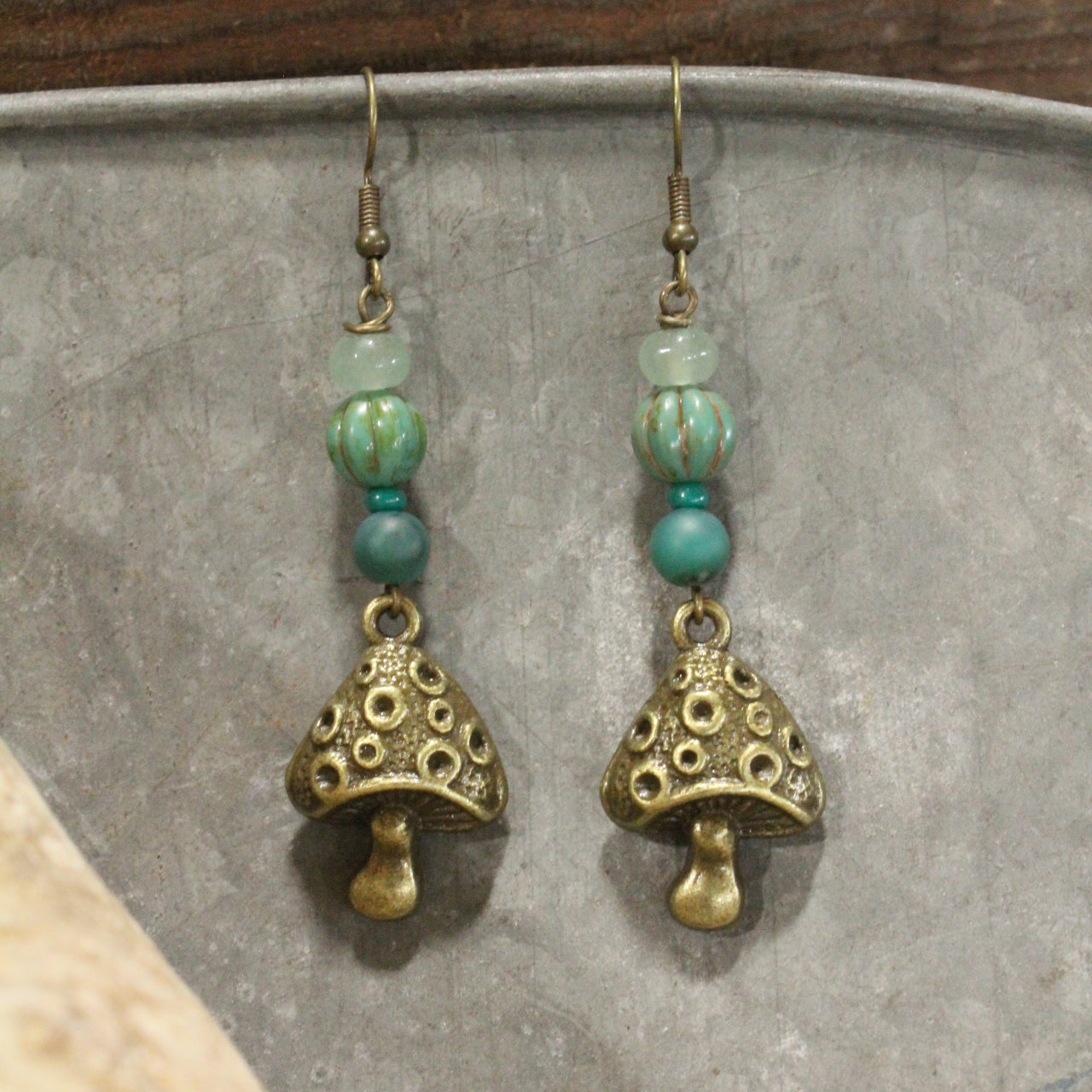 Bohemian Bronze Mushroom Stone Earrings